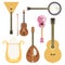Set of stringed musical instruments classical orchestra art sound tool and acoustic symphony stringed fiddle wooden