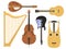 Set of stringed musical instruments classical orchestra art sound tool and acoustic symphony stringed fiddle wooden