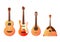 Set of stringed musical instruments. Collection of balalaika, harp, double bass, violin, guitar. Design layout for