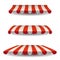 A set of striped red white awnings, canopies for the store. Awning for the cafes and street restaurants. Vector