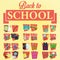 Set Of Stylish Cartoon Different School Elements