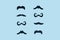 Set of stylish funny fake mustaches on light blue background