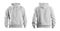 Set of stylish hoodie sweater on white background, front and back view