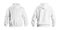 Set of stylish hoodie sweater on white background, front and back view