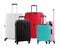 Set of stylish suitcases for travelling on white background
