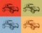 Set of stylish vector picture vintage cars four colors