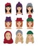 Set of stylish women characters in winter hats