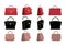 Set of stylish women`s handbags in flat design. Front, side, back, 3-4 view character. Vector illustration