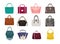 Set of stylish women s handbags - tote, shopper, hobo, bucket, satchel and pouch bags. Trendy leather accessories of