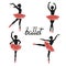 Set of of stylized ballerinas. Poses of ballet.