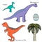 Set of stylized dinosaur with names