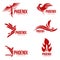 Set of stylized graphic phoenix bird logo templates, vector illustration