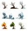 Set of stylized images of trees in different seasons.