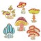 Set of stylized ornamental colorful mushrooms