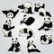 Set of stylized pandas in different positions