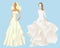 Set of stylized silhouettes of a bride in her weddi