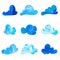 Set of stylized watercolor cloud silhouettes.