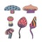 Set of stylizes mushrooms. Summer psychedelic elemenst in 70s and 80s style. Vibrant groovy and funky fungus. Rainbow