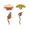 Set of stylizes mushrooms. Summer psychedelic elemenst in 70s and 80s style. Vibrant groovy and funky fungus. Rainbow