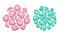 Set of succulents cut out of paper in delicate pink and turquoise colors with a top view. Objects separated from background