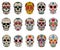 Set of sugar skulls illustrations. Dead day. Dia de los muertos.