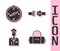 Set Suitcase, Compass, Pilot and Safety belt icon. Vector