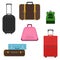 A set of suitcases and bags for travel. A suitcase of a tourist.