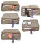 set of suitcases with female and male clothes