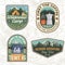 Set of Summer camp patches. Vector. Concept for print, stamp, apparel or tee. Vintage design with lantern, pocket knife