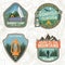 Set of Summer camp patches. Vector. Concept for shirt, stamp, apparel or tee. Vintage design with lantern, pocket knife