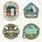 Set of Summer camp patches. Vector. Concept for shirt, stamp, apparel or tee. Vintage design with lantern, pocket knife