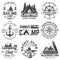 Set of Summer camp and sailing badges. Vector. Concept for shirt or print, stamp. Vintage typography design with trailer