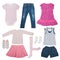 Set of summer clothing for girl isolated