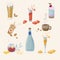 Set of summer cool and strong drinks. Set of fresh, party icons over beige background. Vector colorful drinks. Bar menu