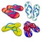 Set of summer footwear. doodle cartoon flip flops isolated on white