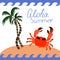 Set of summer icons, crab under palm tree vector image