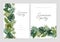 Set of summer party invitation, poster, flyer templates with borders made of green foliage of tropical plants and exotic