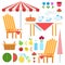 Set of Summer Picnic flat vector illustration.