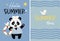 Set of Summer Postcard Hello summer and summer time. Cute panda sailor with lifebuoy with seagull. Vector illustration