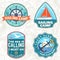 Set of summer sailing camp patches. Vector. Concept for shirt, stamp or tee. Vintage typography design with sea anchors