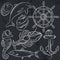 Set of summer symbols, ship rudder, anchor, shells, lobster, do