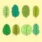 Set of summer trees abstract linear icons. Hand-drawn forest trees.