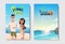 Set summer vacation man woman couple relax beach badge Design Label lettering for logo Templates invitation greeting