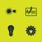 Set Sun with electric plug, Solar energy panel, Light bulb wind turbine and Signed document icon. Vector