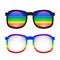 Set of sun glasses with a rainbow background on the rim and glasses. Lgbt love. Pride month. Summer vector objects
