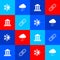 Set Sun and snowflake, Cloud with rain, Bank building and Chain link icon. Vector