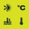 Set Sun and snowflake, Meteorology thermometer, Water and Celsius icon. Vector