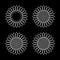 Set of Sunflowers icon. Black-white vector illustration. White simple outlines. Isolated elements on black background