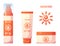 Set of sunscreens. Cosmetic product for sun protection. Tube, jar, container. summer illustration