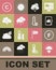 Set Sunset, Fahrenheit, Weather forecast, Cloud with snow and sun, rain, Storm, Celsius and Meteorology thermometer icon